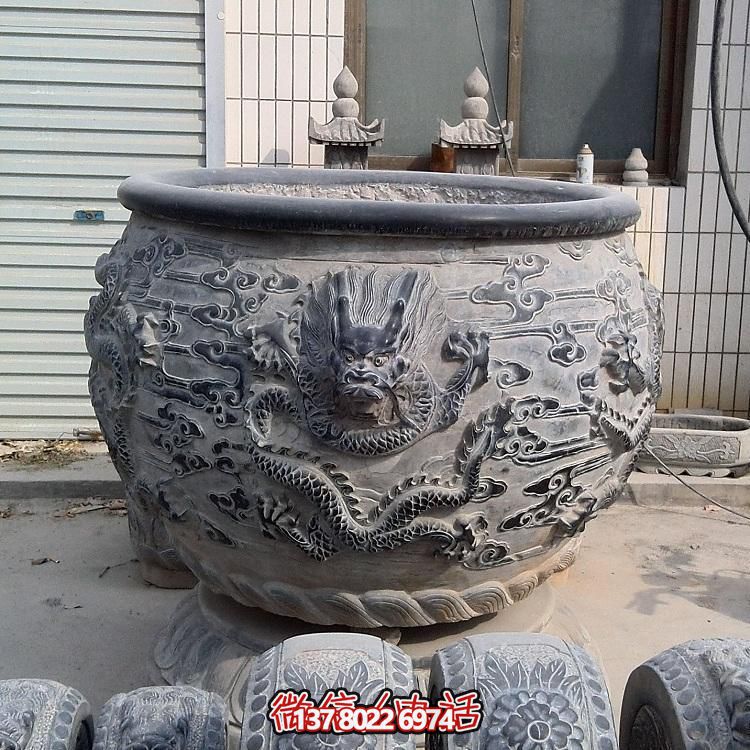 石雕仿古舊圓形裝飾缸，精美外觀，多功能應用