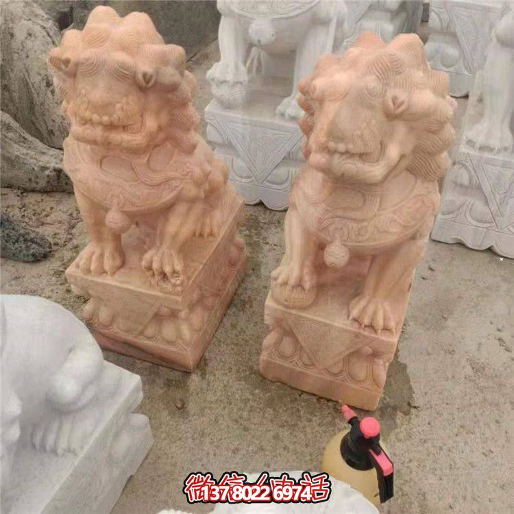 獅子雕塑，紅晚霞染大理石庭院戶外裝飾