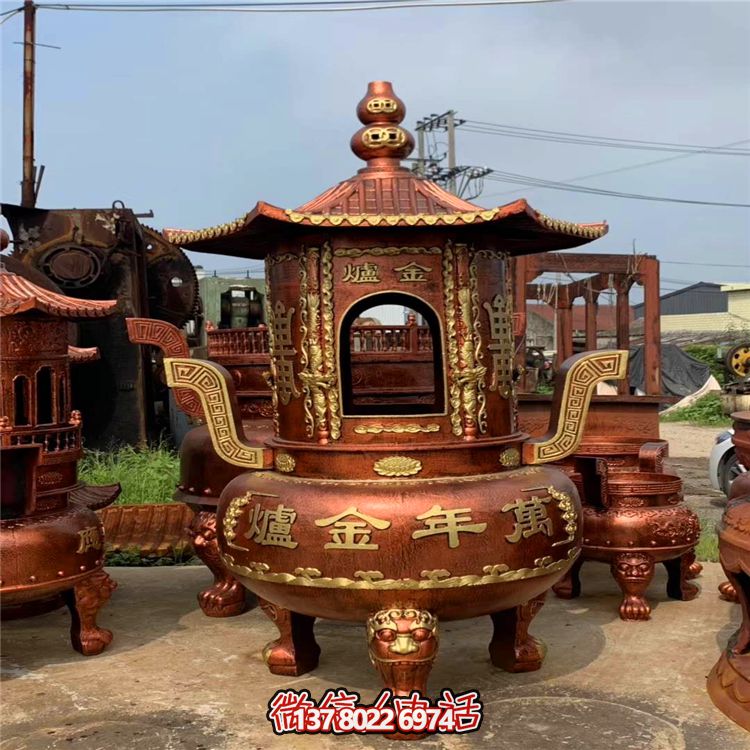 純銅寶香爐，室內(nèi)祠堂浮雕擺放裝飾