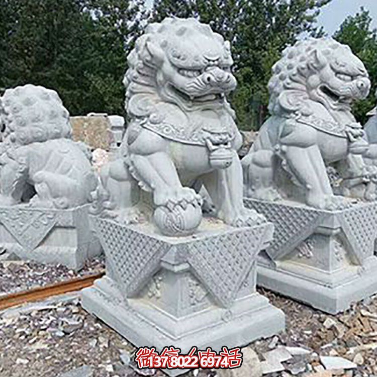 精致古典，青石浮雕石獅子擺件