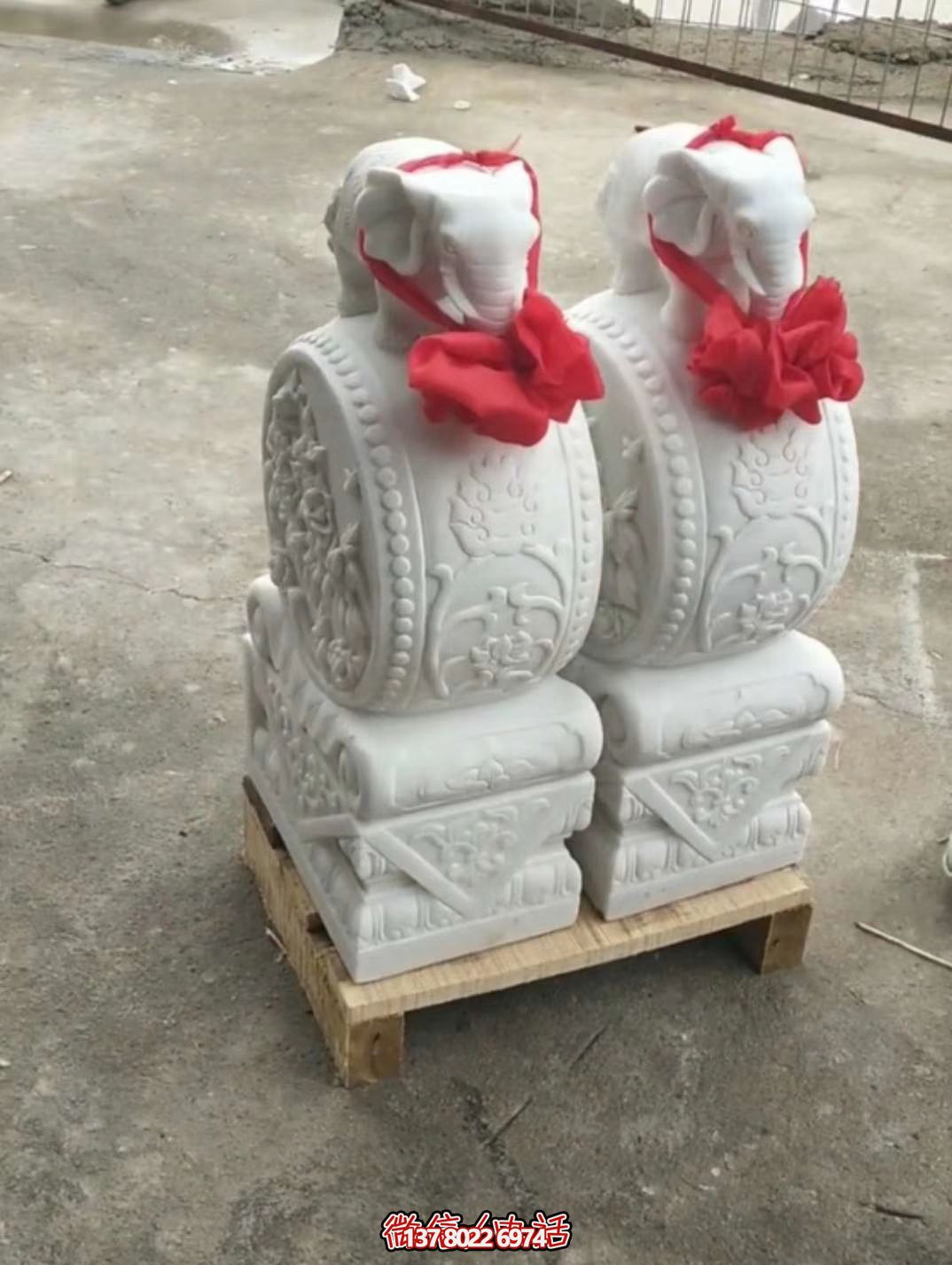 漢白玉吉祥小象雕塑，石門口擺放門墩