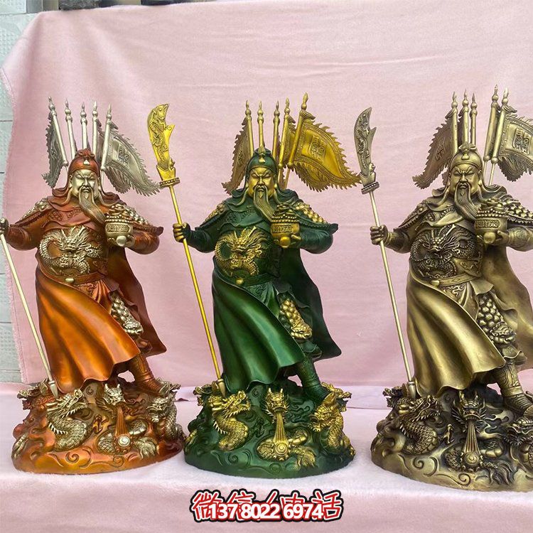 銅雕關(guān)公擺件，家居供奉雕塑裝飾