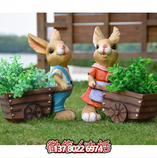 可愛(ài)兔子雕塑，點(diǎn)綴玻璃鋼戶外園林景觀