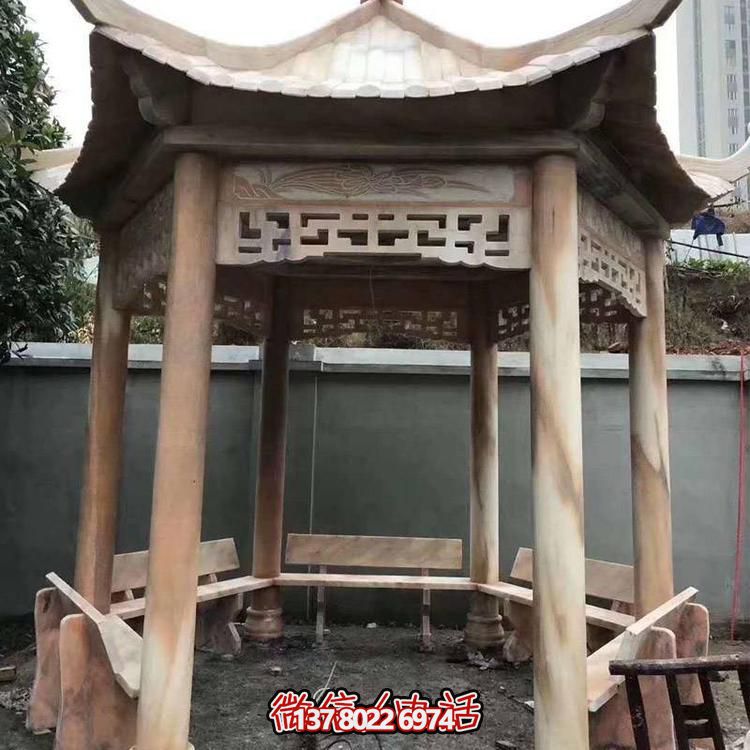 天然紅木雕刻涼亭，打造復(fù)古中式庭院休閑石亭