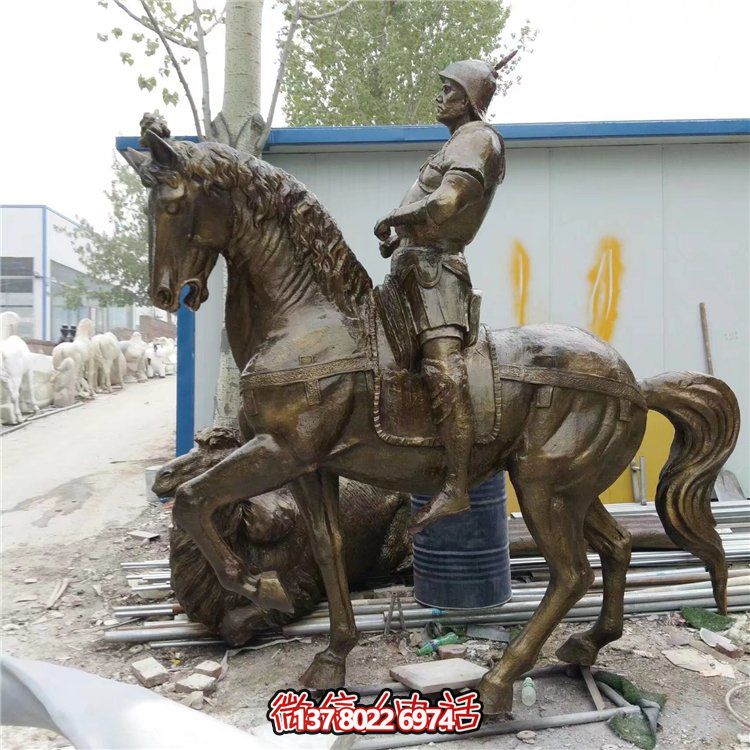 園林戶(hù)外玻璃鋼仿銅騎馬的人物景觀雕塑
